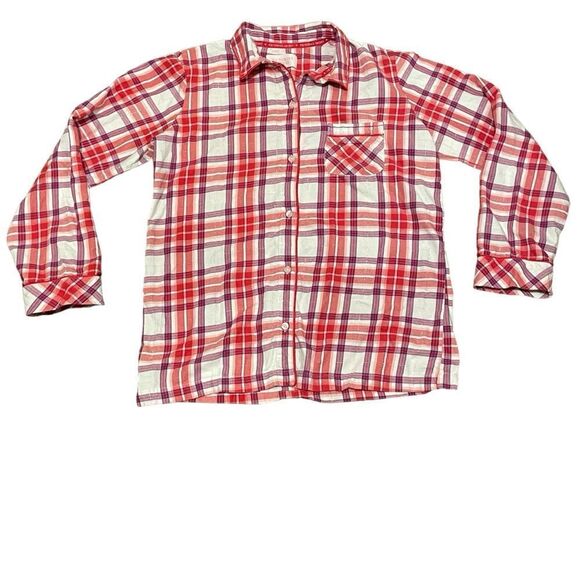 Victoria’s Secret Plaid Button Down Pajama Shirt Red Purple White Size Small - Picture 1 of 14